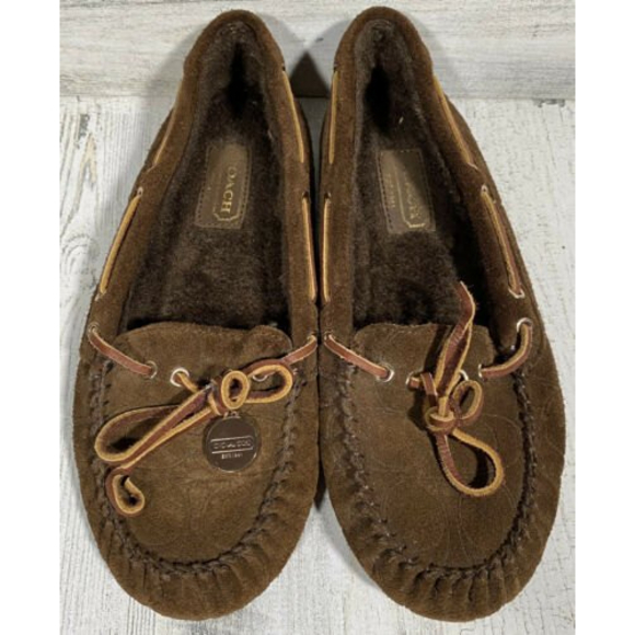 Coach Shoes | Coach Antonia Shearling Suede Moccasins Slippers Brown Women's Size 7 Faux Fur | Color: Brown | Size: 7 | Sarapiet87's Closet